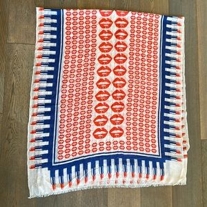 Yarnz scarf hot lips and lipstick red , blue and ivory